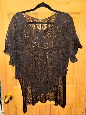 Free People Black Crochet Lace Overlay Top - basically one-size